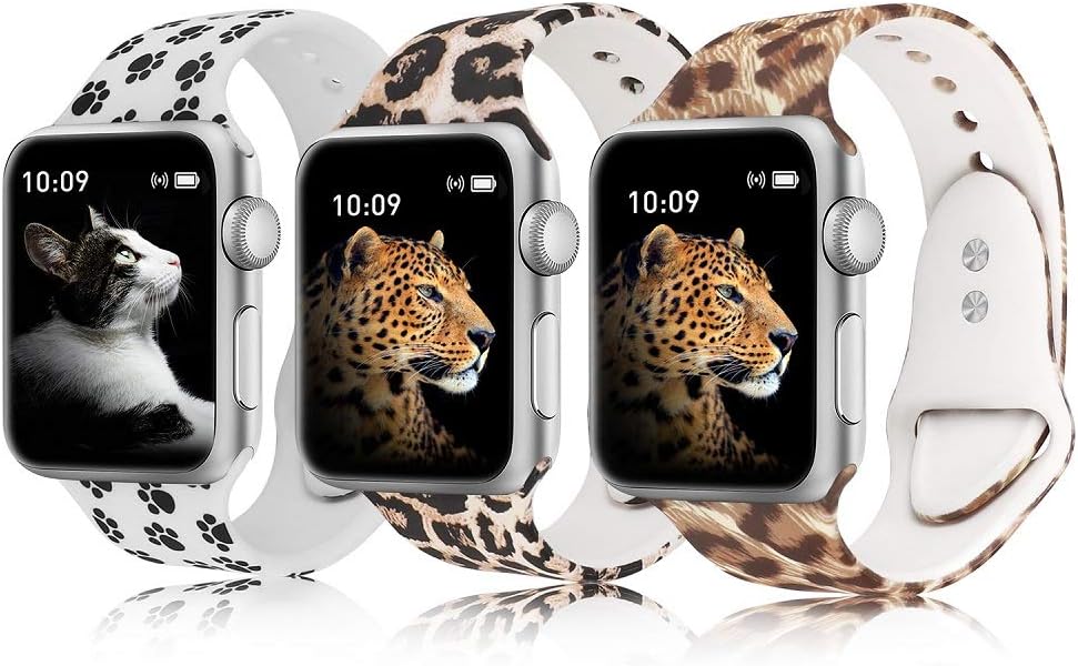 Lepsoo Compatible with Apple Watch Band 40mm 38mm Watch Bands Series 5/4/3/2/1 Cute Floral Soft Silicone Replacement Sport Wristbands for Women Men 3 Pack