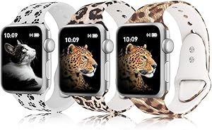Lepsoo Compatible with Apple Watch Band 40mm 38mm Watch Bands Series 5/4/3/2/1 Cute Floral Soft Silicone Replacement Sport Wristbands for Women Men 3 Pack