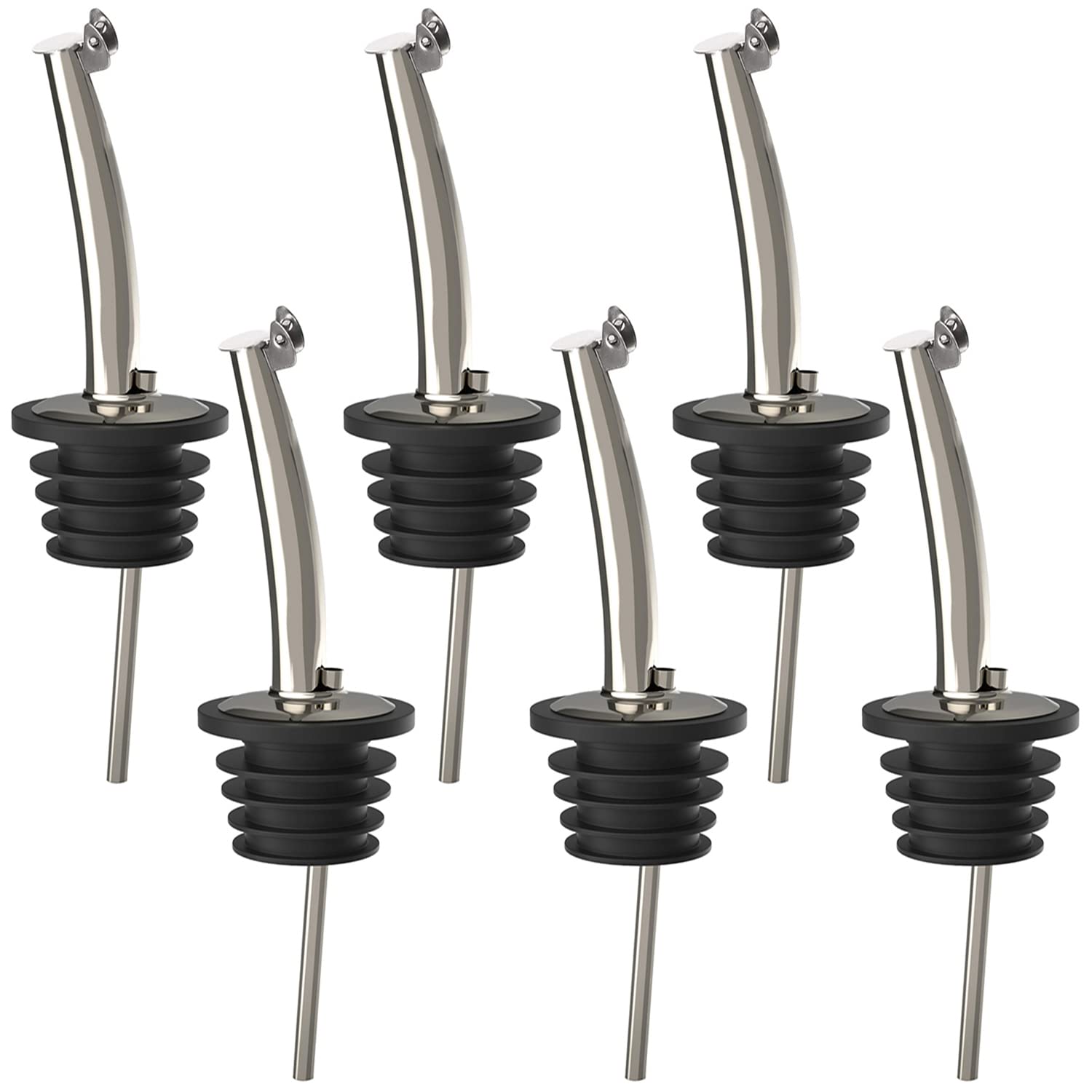 Photo 1 of 6 Pcs Liquor Bottle Pourers Oil Bottle Spout Stainless Steel Liquid Pour Spout with Covers for Oil, Wine, Vinegar and Liquid, Fit About 0.75 inch Inside diameter Bottle Mouth