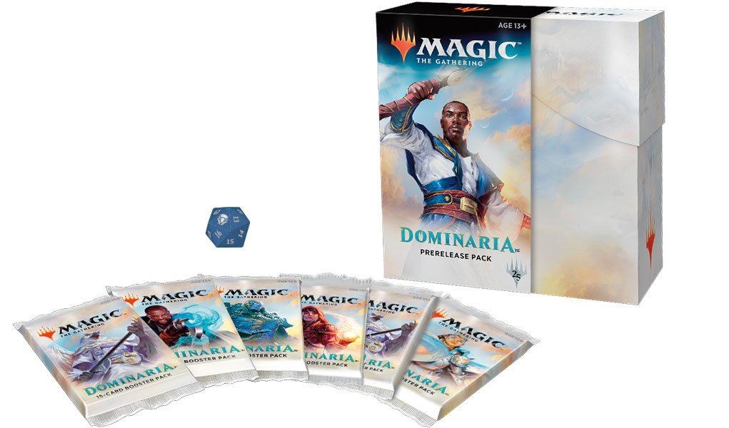 Magic: The Gathering Dominaria Pre-release Pack - English (4 Booster Packs, 1 Foil Stamped Premium Card, 1 Insert, 1 Spindown Life Counter)