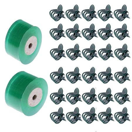 BraveWind 100 Stück Orchideen-Clips Pflanzenklammern und 2 Rollen 100 m Veredelungsband Selbstklebende Floristikfolie biologi