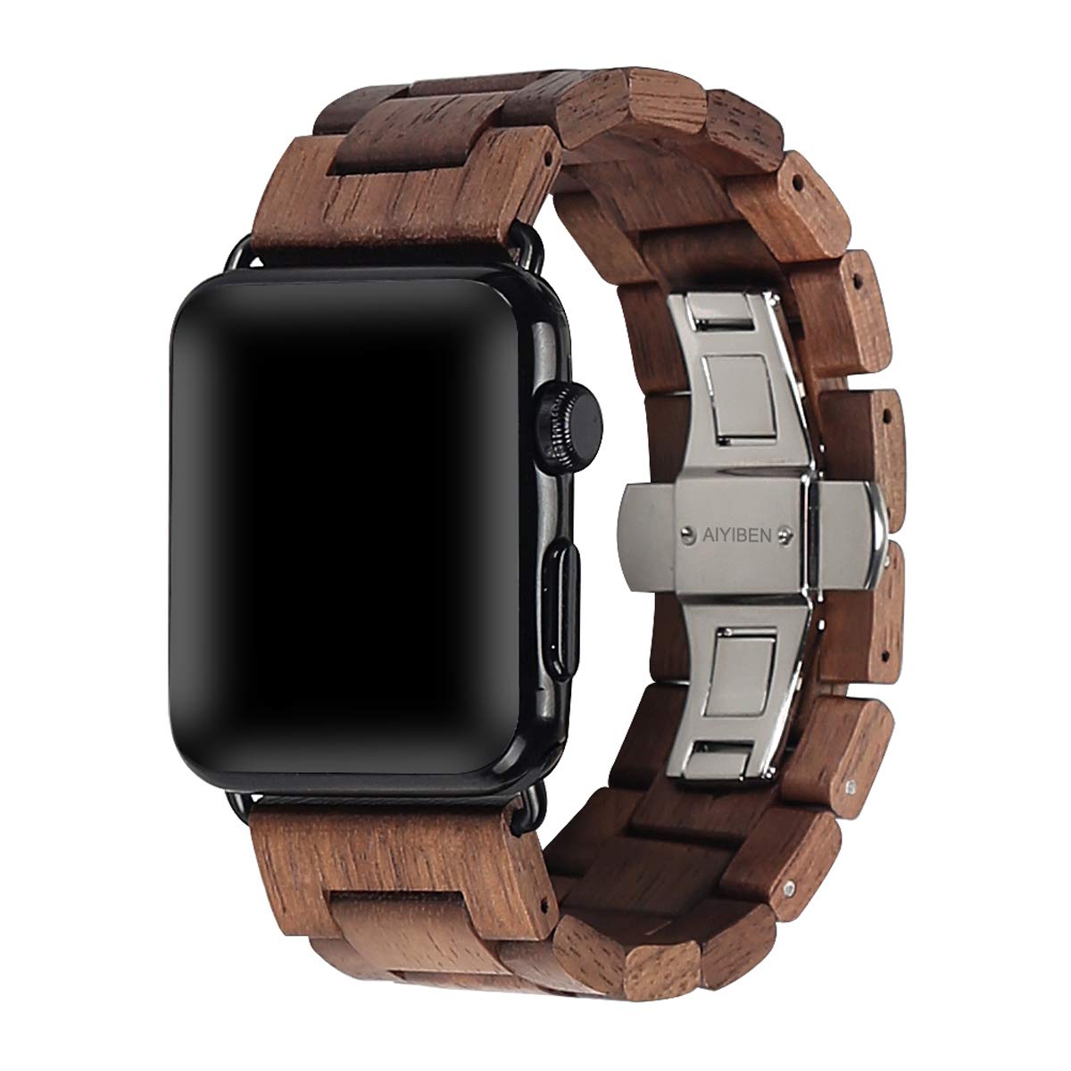 AIYIBEN Wooden Watch Strap Band 38mm/40mm/41mm with Stainless Steel Butterfly Buckle Compatible for iWatch Series 1 2 3 4 5 6 7(Walnut )
