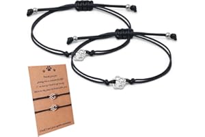 Wonninek Memorial Bracelet for Pet Loss, Sympathy Paw Print Friendship Bracelets for 2 with Sympathy Card, Remembrance Gifts 