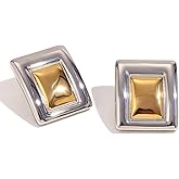 Chunky Gold Rectangle Earrings for Women Gold Silver Two Tone Statement Trendy Geometric Earring Chunk Gold Square Earring Jewelry Gift