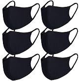 FECEDY 6pcs/Pack Black Mask Windproof Dustproof Masks Breathable Reusable Washed for Outdoor Sport Half Face Earloop Cotton Masks