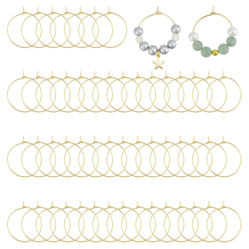 UNICRAFTALE 80pcs Real 18K Gold Plated Beading Hoop Earring 25mm Brass Wine Glass Charm Rings 20 Gauge Metal Dangle Earring Rings Round Earrings Beading for Crafts Party Festival Wine Charm Ring