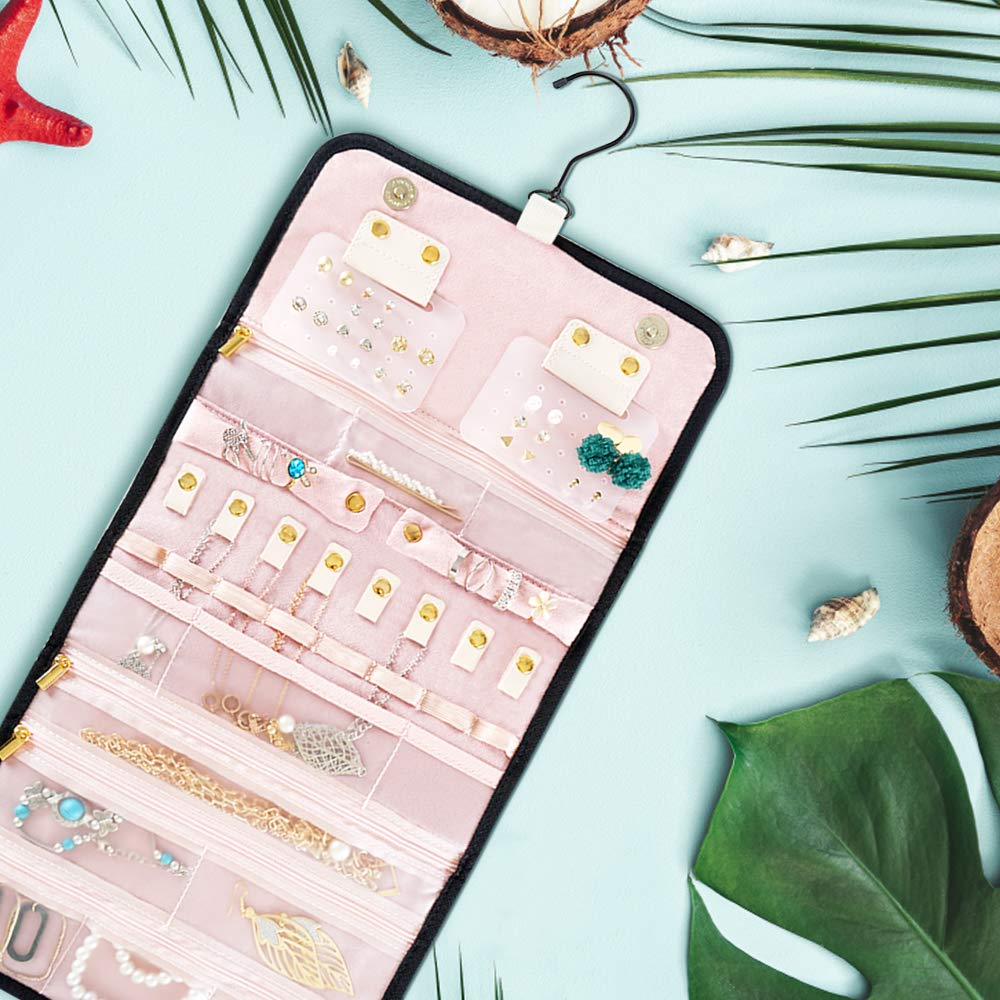 B. SHINE Jewelry Rolls - Hanging Jewelry Organizers, Foldable Jewelry Bag Case for Travel, for Rings, Necklaces, Bracelets, Earrings Storage (Tropical Plant)