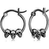 Skull Earrings 925 Sterling Silver Gothic Skeleton Earrings Huggie Hoop Earrings Skull Jewelry Halloween Gifts for Women Girl