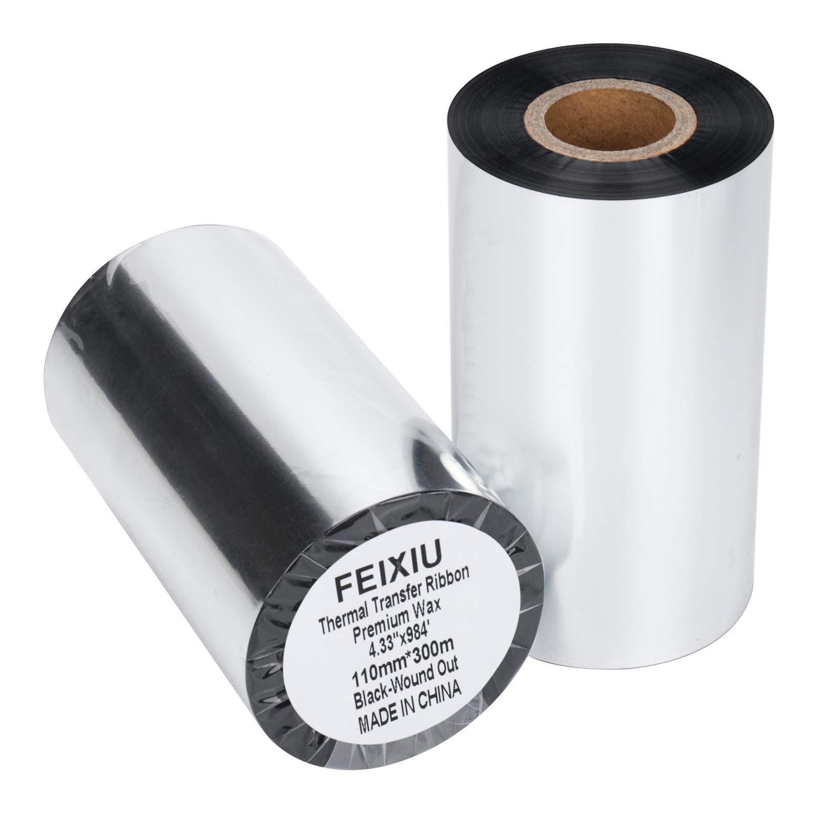 Thermal Transfer Ribbon 4.33" x 984' (110mmx300m) - 1 Roll. Resin Enhanced Wax 1/2 Inch Core Barcode Ribbon Ink Out for Label, Tag Barcode Printing for Zebra TEC, GK420t GX420t TLP2442 TLP2844