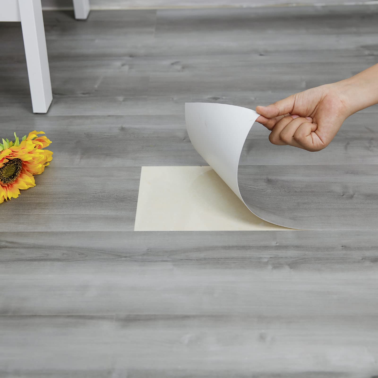 Photo 1 of 20-Pack 30 Sq.Ft Peel and Stick Floor Tile, Natural Grey Wood Grain Look, Self Adhesive and Waterproof Vinyl Flooring for Transfer Bathroom, Kitchen, Living Room, Bedroom