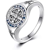 ONEFINITY St Benedict Ring S925 Sterling Silver St Benedict Catholic Ring Religious Amulet Saint Signet Jewelry Gifts for Men Women
