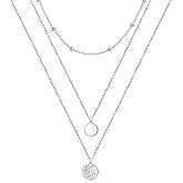 FLYOW Layered Necklace S925 Sterling Silver Triple Multilayer Necklace Long Chain Dainty Pendant Necklace for Women