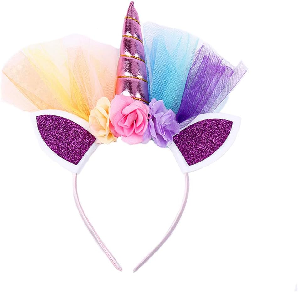 dressfan Unicorn Headband Women Girls Flower Party Birthday Headbands Headwear Cosplay Costume