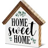 Home Sign Decor Home Sweet Home Wooden Block Sign Farmhouse House Shaped Sign Decor for Home Desk Shelf Tiered Trays