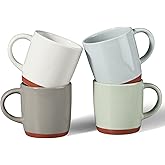 E-far Ceramic Coffee Mug Set of 4, 12oz Modern Coffee Cups, Multicolor | Farmhouse Stoneware Latte Mug Gift Set with Terracotta Base, Porcelain Tea Cups with Handle, Microwave Safe