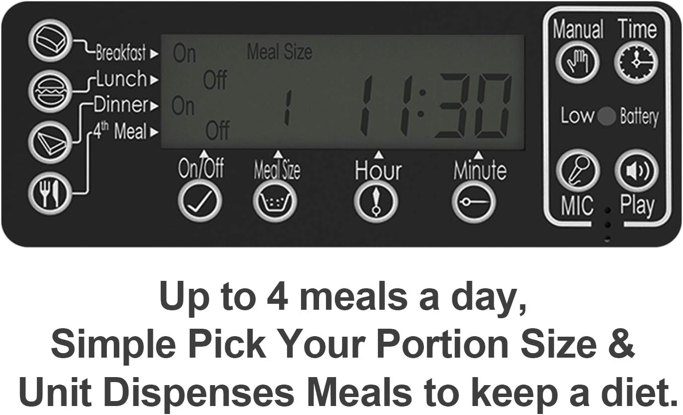 Automatic Pet Feeder | Auto Cat Dog Timed Programmable Food Dispenser Feeder for Medium Small Pet Puppy Kitten - Portion Control Up to 4 Meals/Day, Voice Recording, Battery and Plug-in Power 6.5L(Black) : Pet Supplies