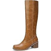 Goderci Knee High Boots Women Square Toe Chunky Block Long Boots Low Heel Tall Boots