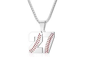Wikavanli Personalized Baseball Necklaces Baseball Jersey Number 00-99 Necklace Stainless Steel Baseball Chain Pendant Necklace Baseball Team Jewelry Gift for Boys Girls Men Women