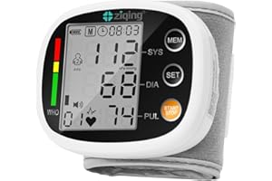 ZIQING Wrist Blood Pressure Monitor Rechargeable Blood Pressure Machine with 2x99 Sets of Memory Large LCD Voice Broadcast for Home Use BP Machine, 5~7.7in Wrist Circumference, Black+White