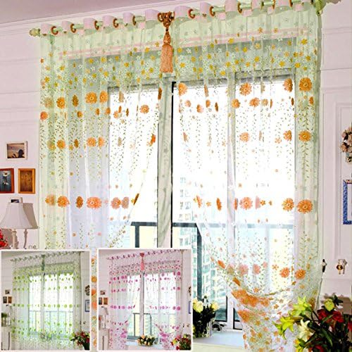 Window Dressings Beautiful Draperies Curtains 100x200cm Chrysanthemum Voile Window Screening Balcony Bedroom Window Curtain Home Textiles Window Treatments Yellow