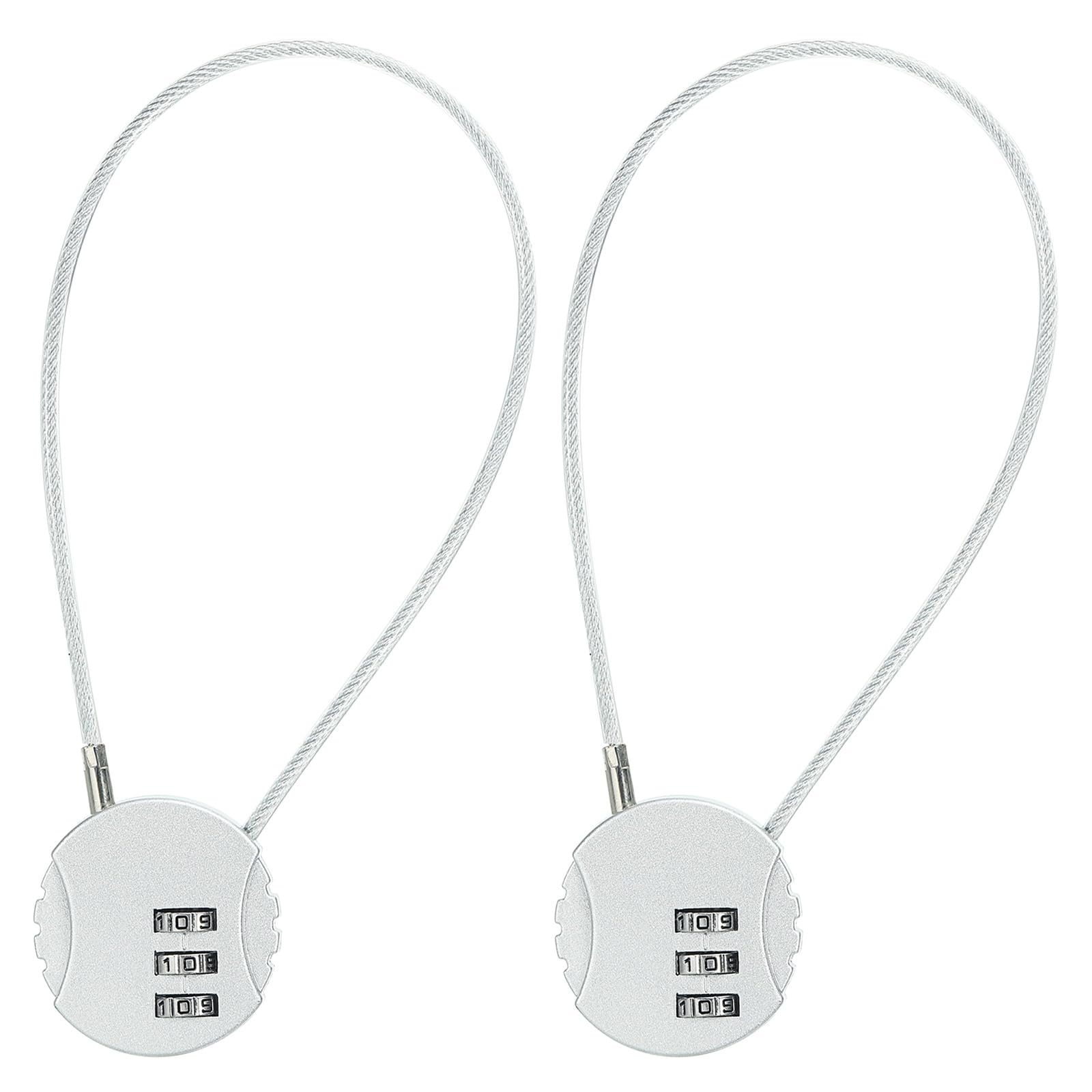 PATIKIL 2 Pack 3 Digit Combination Lock,Round Helmet Padlock Cable Lock Gym Locker Lock with 0.98Ft Flexible Security Steel Lock Wire for Bike Locker Travel Luggage, Silver