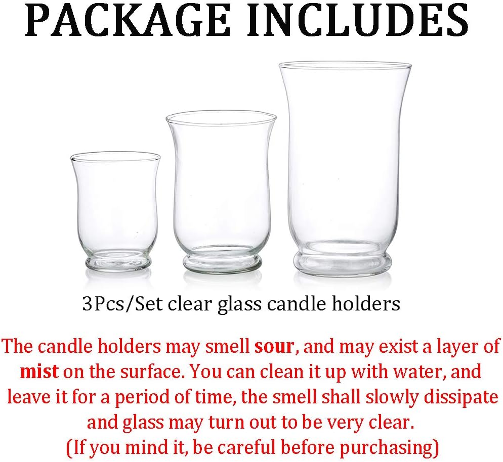 Glass Candle Holder 1 Set(3Pcs) Hurricane Candleholder Multiple Uses for Pillar Votive Tealight Floating Candle, Flower Vase, Terrarium Planter – Perfect as a Wedding Centerpieces Home Decoration: Kitchen & Dining