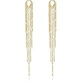 Hius Beaded Chain Long Tassel Earrings Gold Plated Dangle Drop Earrings Fringe Statement Earrings for Women Jewelry for Prom Bridal
