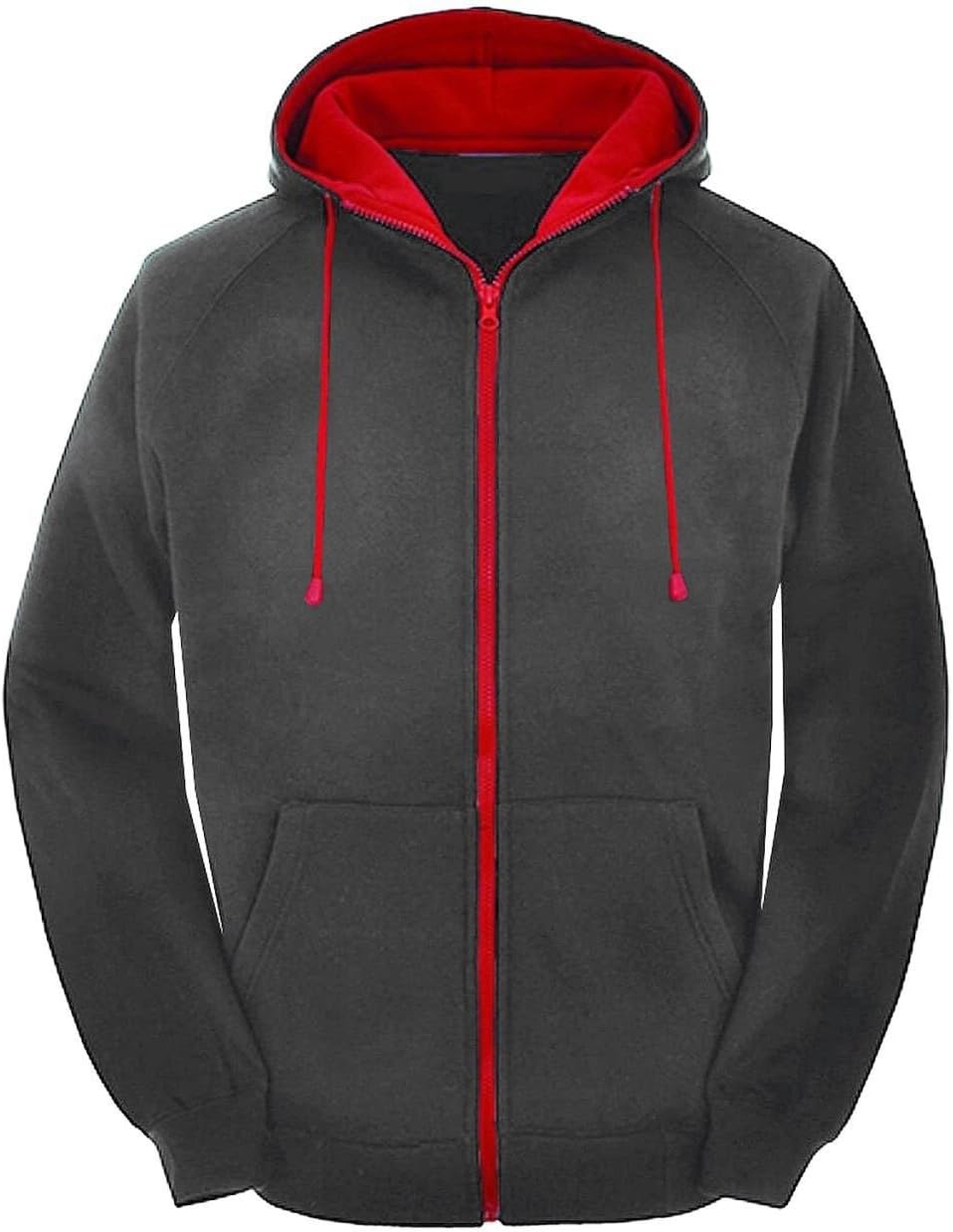 Mens Contrast Black and red Zip Varsity Retro Zip up Hoodie, Unisex Hooded Sweatshirt Zipper Jacket