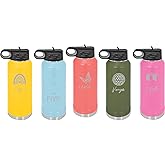 Kids 32 oz Stainless Steel Insulated Water Bottle - Laser Engraved with Name and Fun Graphic - Perfect for School and Summer Camp