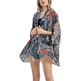 Women's Kimono Cardigans Camouflage Sheer Chiffon Blouse Boho Wrap Casual Coverup Loose Tops