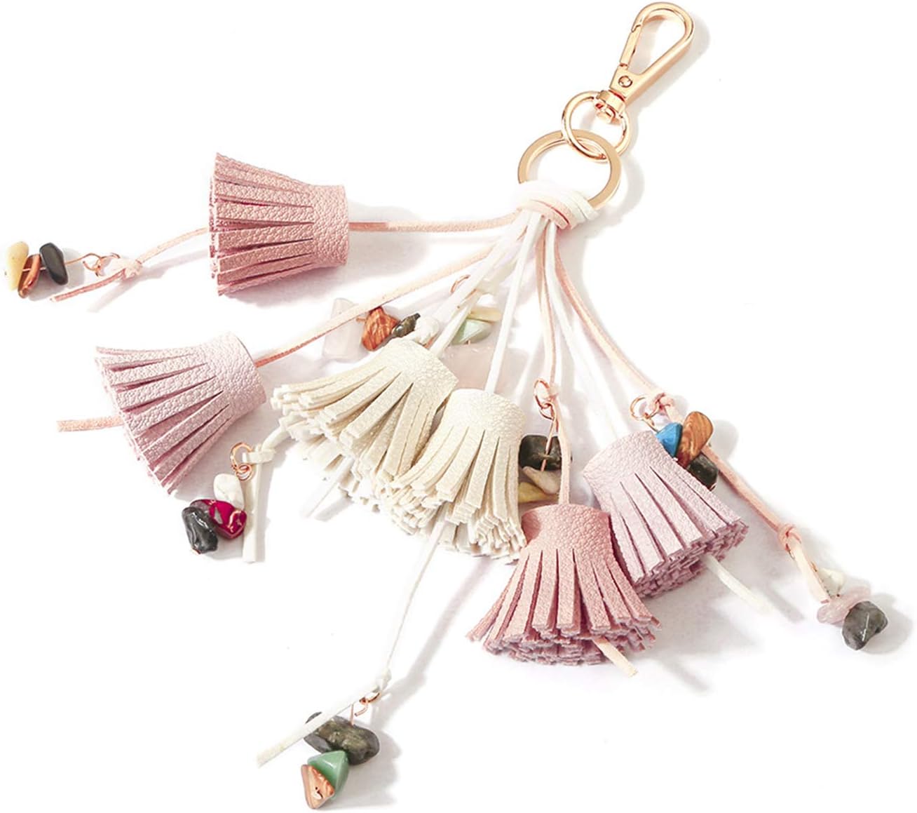 Boho Pom Pom Key Chains Tassel Keychains Handmade Leather Keychains Flower Hanging