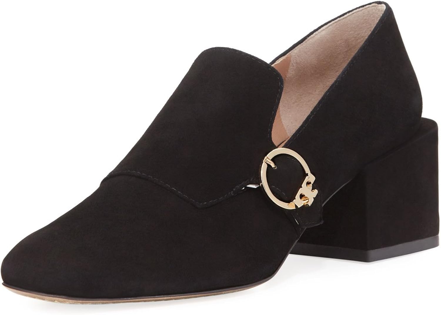 Tory Burch Womens Tess Loafer Leather Square Toe Loafers, Black, Size 6