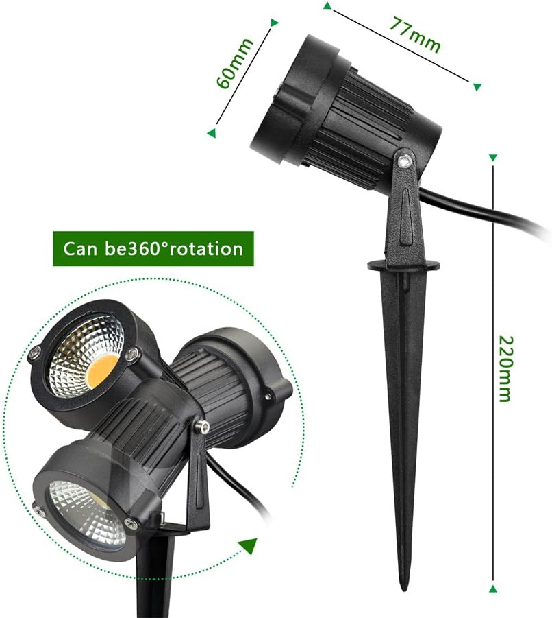 Outdoor Landscape LED Lighting 5W Waterproof Graden Lights COB Led Spotlights with Spiked Stand for Lawn Decorative Lamp US 3- Plug 3500K Warm White Lights (2 Packs) - - 