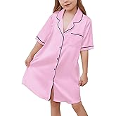 QPANCY Girls Satin Nightgowns Button Down Silky Sleepwear Pajamas Short Sleeve Princess Night Dresses Loungewear