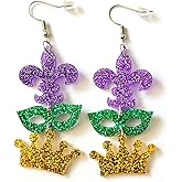 Colorful Mardi Gras Feather Mask Hat Shape Dangle Earrings Dainty Carnival Resin Acrylic Earrings for Women Girls Jewelry