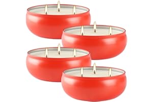 CLTNIKET Set of 4 Triple Wick Red Floral Design Citronella Scented Candles - Ambient Decorations for Home, Patio and Garden, Mother's Day Gift for Women.
