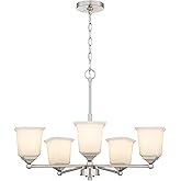 Tawson Nox 5-Light Chandelier Pendant Ceiling Light Brushed Nickle White Glass Shade Adjustable Height for Hallway, Entryway,