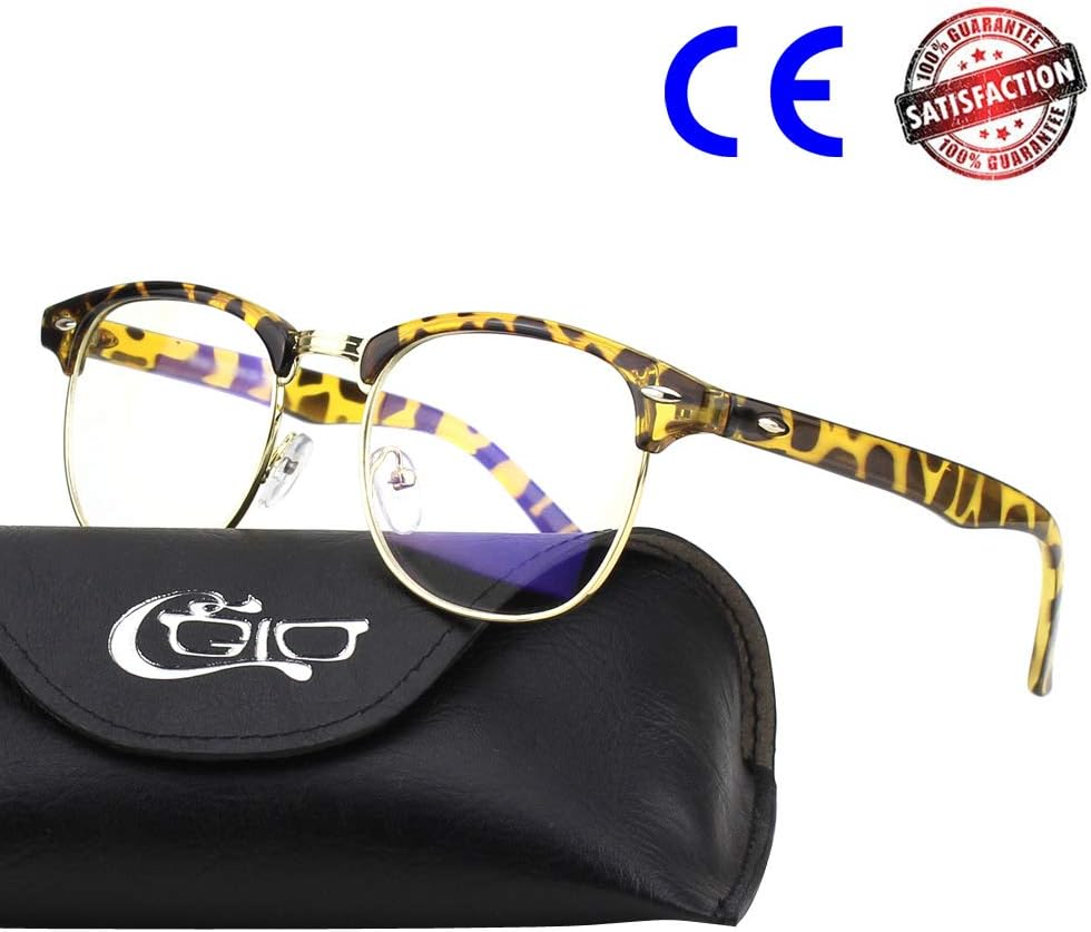 CGID CT56 Horn Rimmed Blue Light Blocking Glasses,Better Sleep, Anti Glare Fatigue Blocking Headaches Eye Strain,Great for Computer/Phone Readers,Tortoise Frame,Transparent Lens