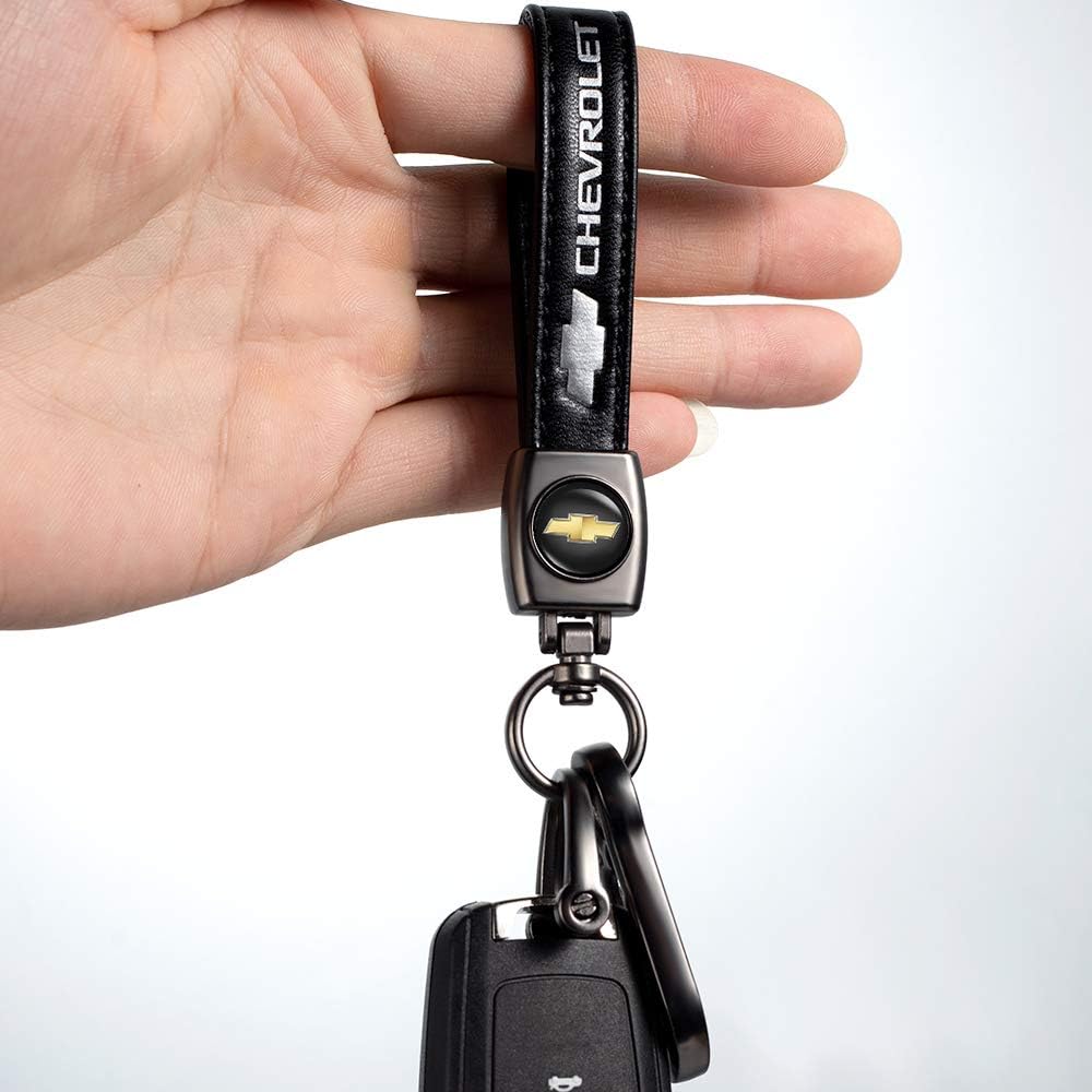 Genuine Leather Key Chain Suit for Chevrolet Camaro Cruze Spark Volt, Malibu Bolt Sonic Trax with a Keychain Keyring Family Present,Accessories(Black): Automotive