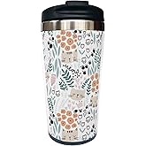 Wisedeal Cat and Floral Travel Coffee Mug with Flip Lid 13 Oz, Stainless Steel Insulated Tumbler Cup for Cat Lover - Perfect Holiday, Birthday & Christmas Gift for Men, Women, Sister, Friend, Bestie