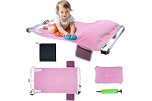 PIKPOPS Toddler Airplane Seat Extender, Flight Travel Bed & Inflatable Pillow, Plane Footrest for Kids Flying Travel Essentials Accessories (Pink)