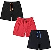 SNOW DREAMS 3 Pack Boys Swim Trunks Kid Bathing Suit Quick Dry Board Shorts with Mesh Lining