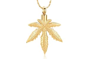 Imrsanl Marijuana Leaf Urn Necklace for Ashes for Men Women Adults Stainless Steel Maple Leaf Cremation Jewelry Urn Pendant Ashes Holder Memorial Locket