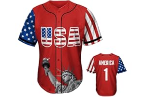 EULUCY USA Baseball Jersey Independence Day Shirts Stitched America Shirts Sports Uniform #1 Gift for Men and Women