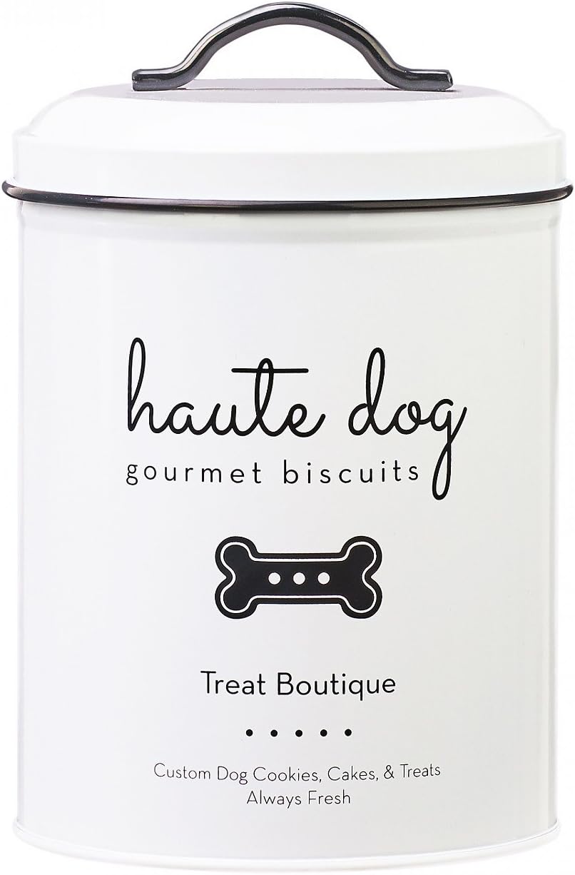 Amici Pet Haute Dog Gourmet Biscuits Metal Storage Canister, Food Safe, Push Top Lid, 72 Fluid Ounce Capacity