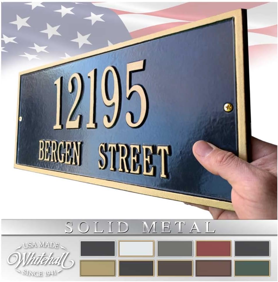 Plaques & Wall Art - Whitehall™ Personalized Cast Metal Address plaque - The Hartford Plaque. Made in the USA. BEWARE OF IMPORT IMITATIONS. Display your address and street name. Custom house number sign.
