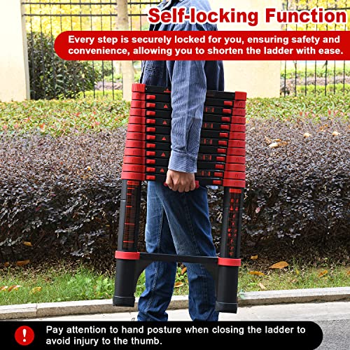 HBTower Telescoping Ladder 12.5 FT Red Aluminum Lightweight Extension