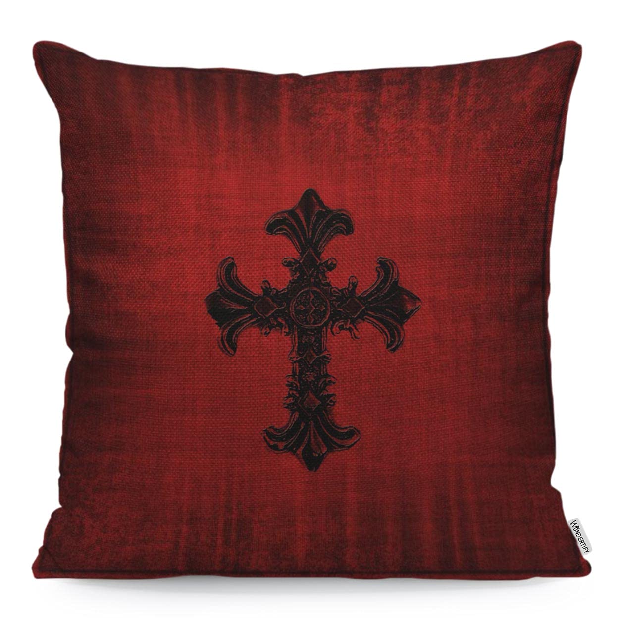 WONDERTIFY Cross Black Cushion Cover Medieval Gothic Decorative Throw Pillow Covers, Sofa Pillow Case Red Black 45X45 Cm