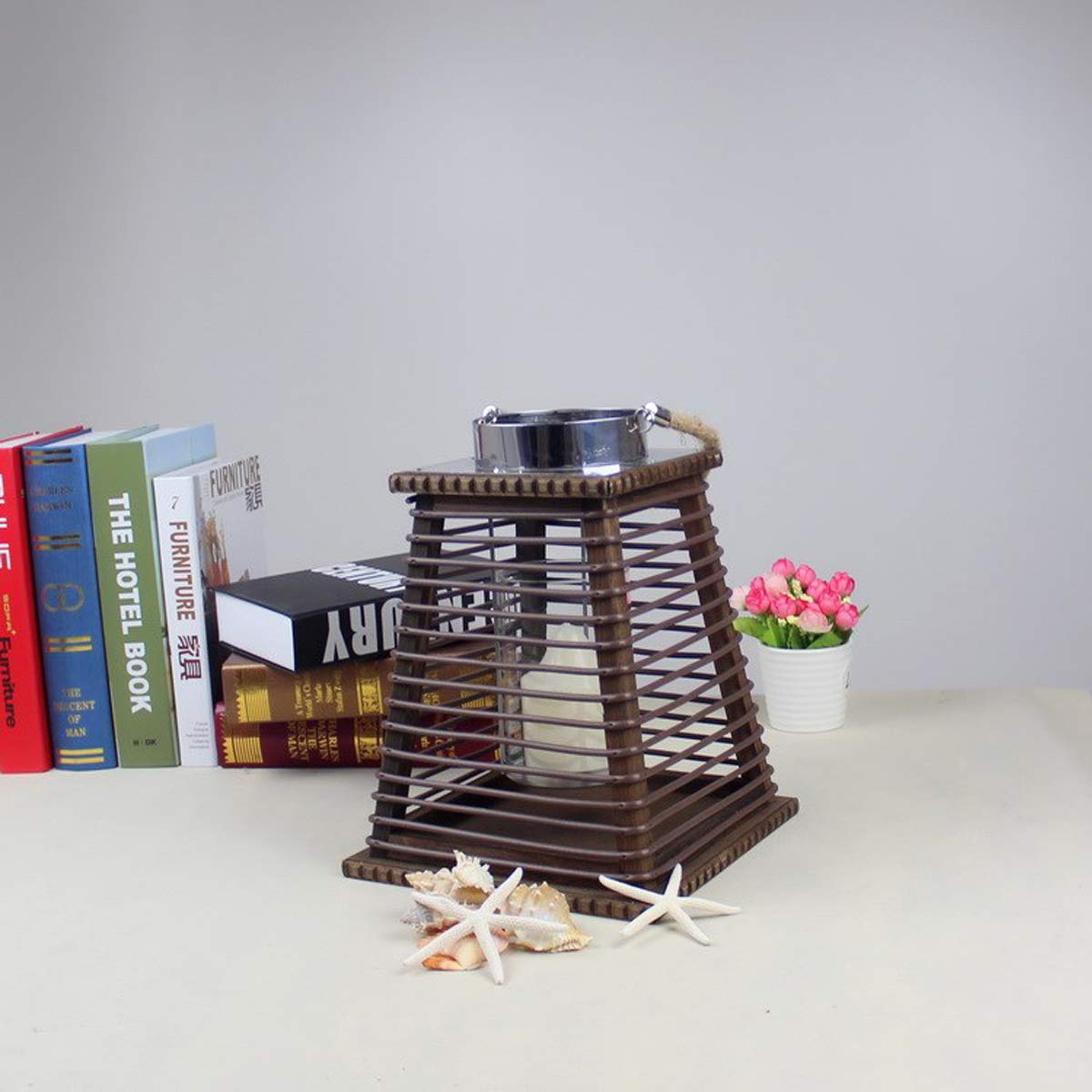 TentHome Retro Holz Laterne Rattan Landhaus Garten Windlicht Deko