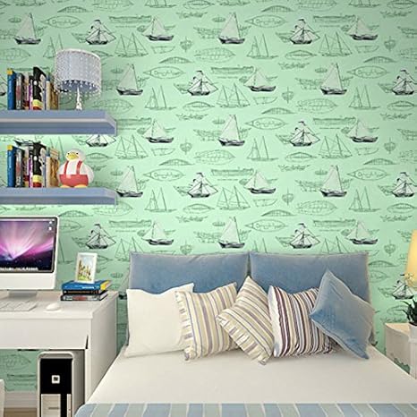 Hy Bedroom Wallpaper Dark Blue Sailing Cartoon Boys Room